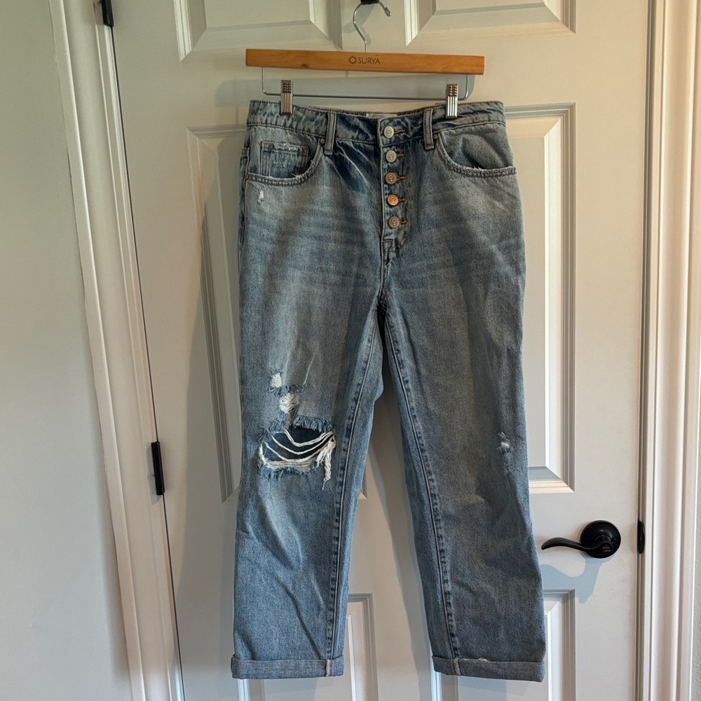 Light Blue Distressed Boyfriend Jeans